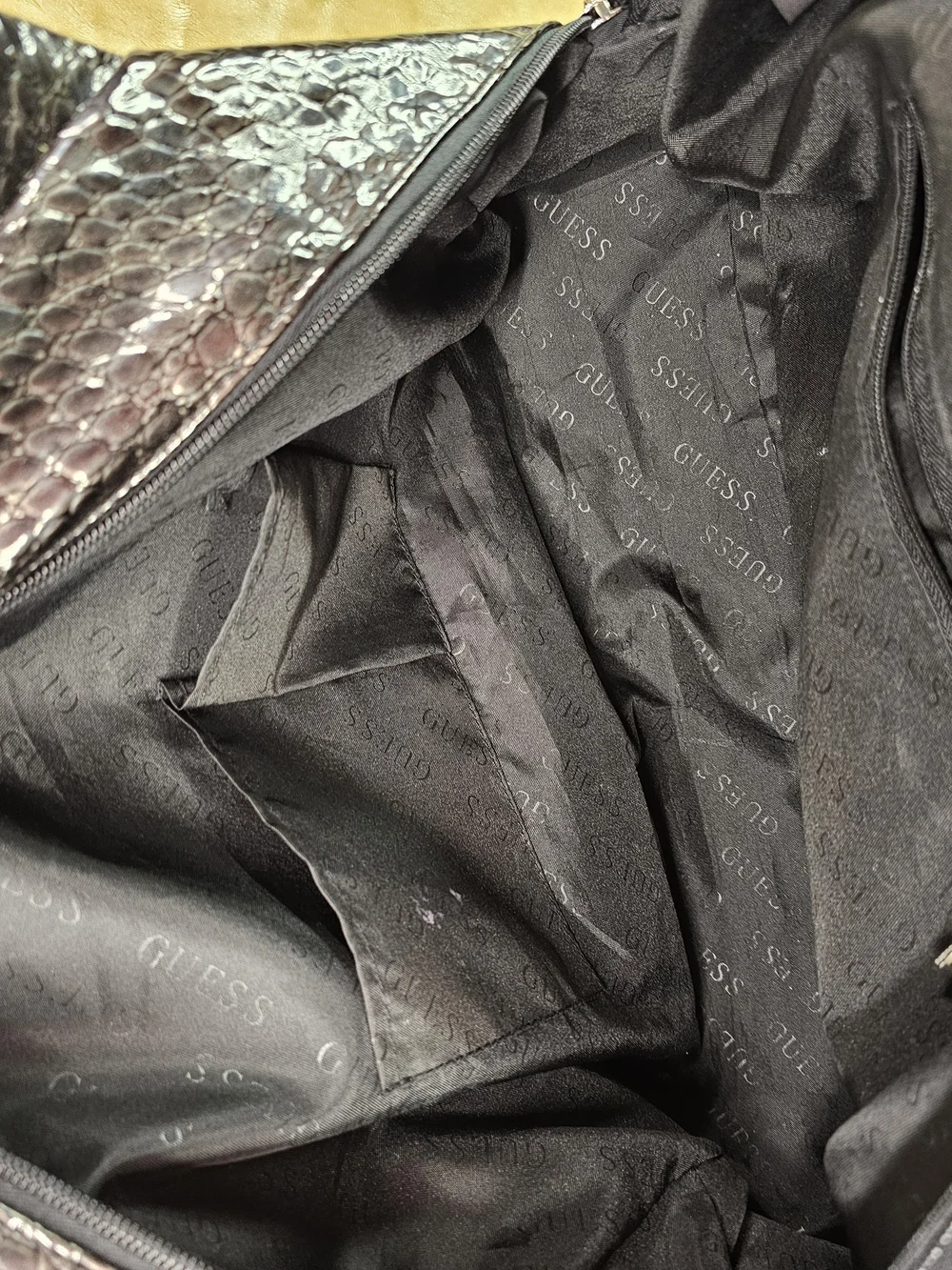 GUESS Metallic Black Croc-Embossed Tote and Satchel Set